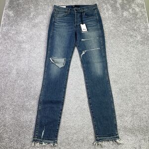 3X1 Jeans Women's 27 Blue Skinny Mid-Rise Dark Denim Distressed Frayed Hem